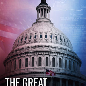 Movie poster for "The Great American Lie" by Jennifer Siebel Newsom, featuring the U.S. Capitol dome with an American flag in front. The bold white and red title is at the bottom, with faint stock market graphs in the background, subtly enhancing the film’s emphasis on societal inequalities.