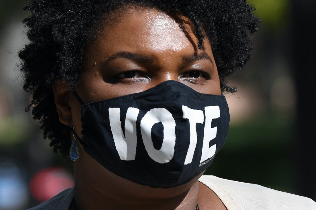 Stacey Abrams in VOTE face mask