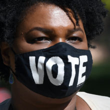 Stacey Abrams in VOTE face mask