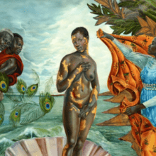 Artwork: Birth of Oshun, oil on linen, by Harmonia Rosales. A reimagining of the Birth of Venus.