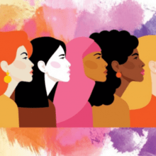 An illustration of different women in profile. The women are different races, with different hairstyles.