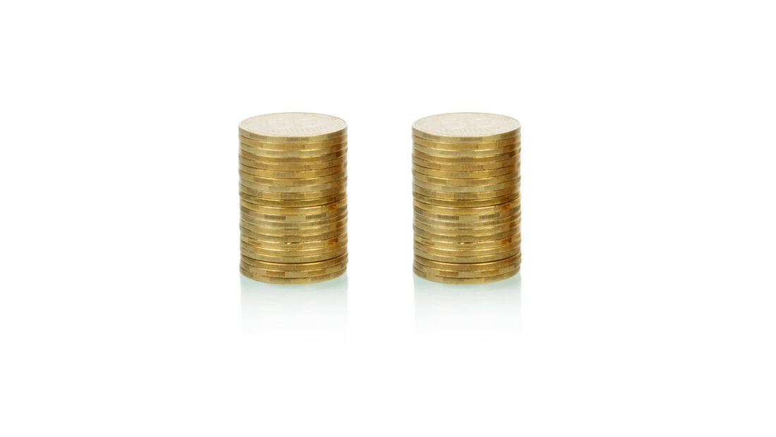 Two equal coin stacks