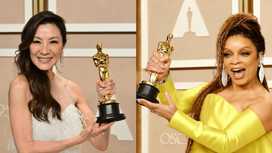 Michelle Yeoh and Ruth E. Carter pose with their Oscars