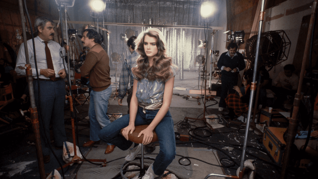 A behind-the-scenes photo of Brooke Shields on set as a teenager