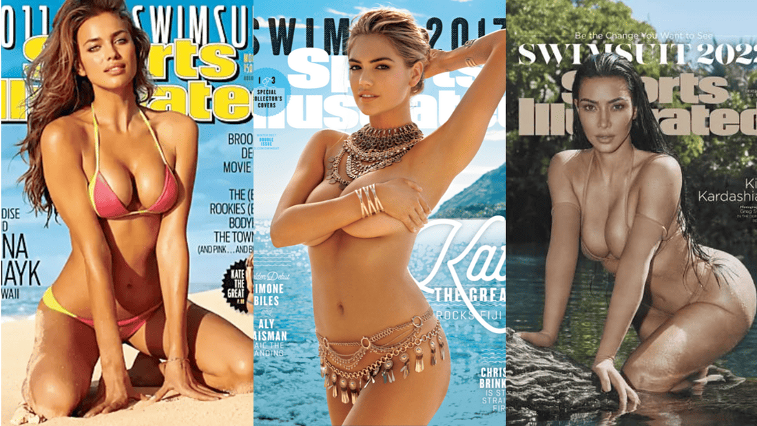 Sports Illustrated Swimsuit Issue covers from 2011, 2017, and 2022.