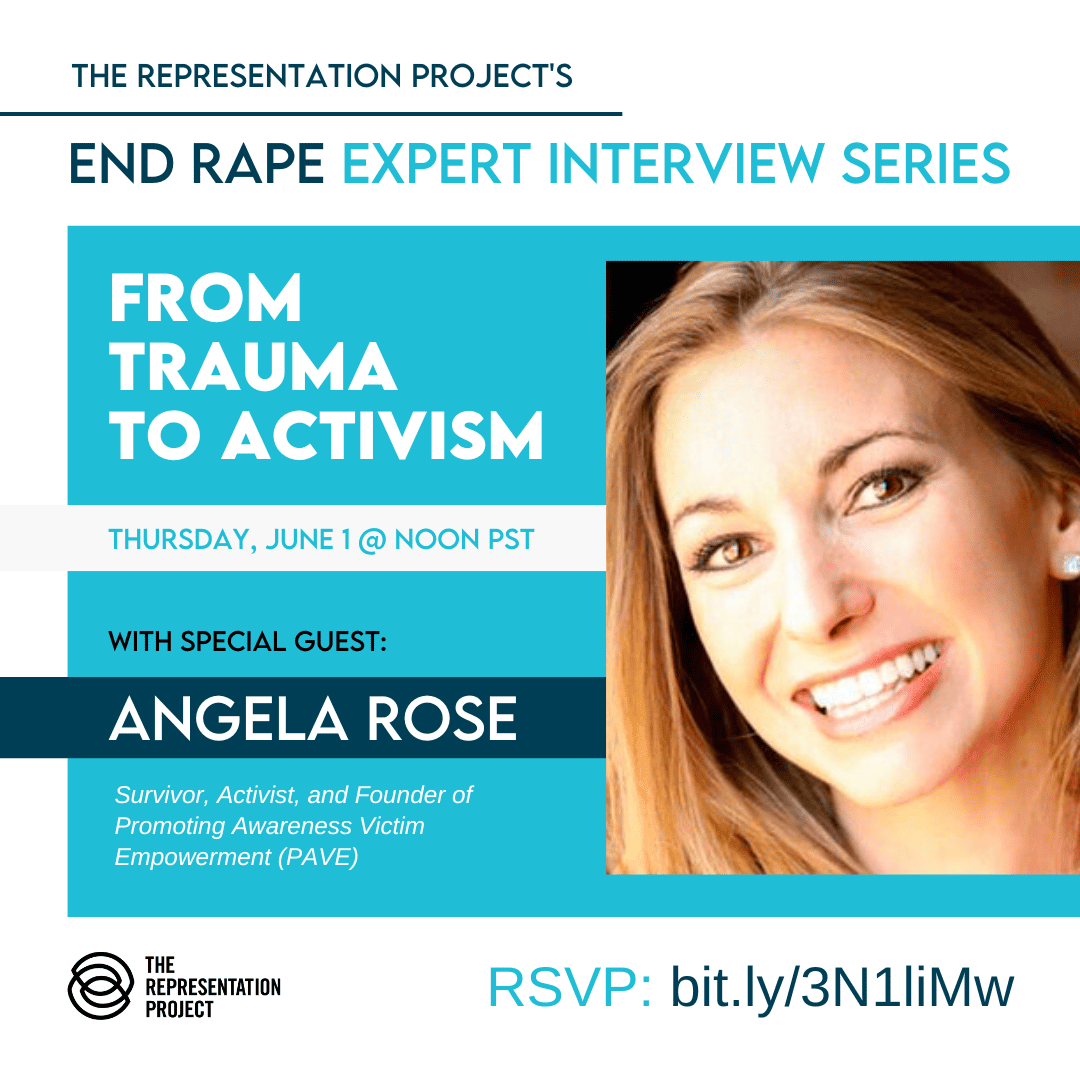 Event flier for an interview with Angela Rose on her journey to activism