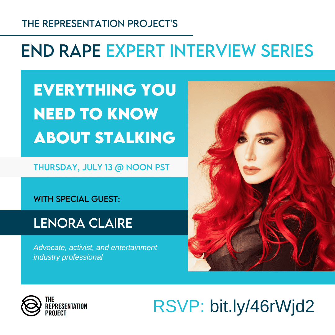 Event flier for an interview with Lenora Claire on stalking