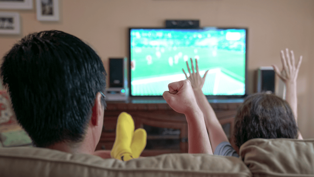 Family watching sports on television