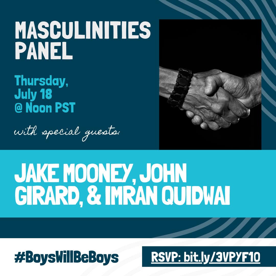 Masculinities Panel featuring Jake Mooney, John Girard, and Imran Quidwai event flier